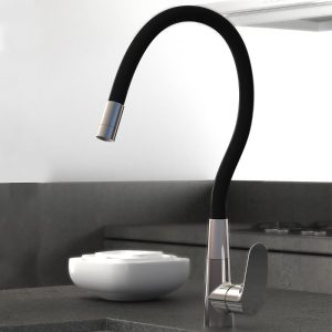 Flex Modern Single Lever Kitchen Mixer Tap Black Chrome Orabella