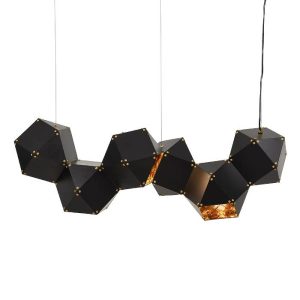 Modern 6-Light Metal Black Gold Polygon Futuristic Pendant Ceiling Light 00797 WELLES