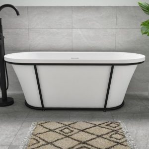 Modern White Mat Double Ended Free Standing Bathtub with Black Metal Frame 163x72 Amsterdam