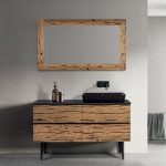 Plywood Floor Standing Bathroom Furniture with Black Corian Worktop 130×50 Natural New