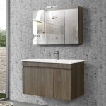 Omega Grey Oak Modern Set Wall Hung Vanity Unit with Wash Basin 120×46