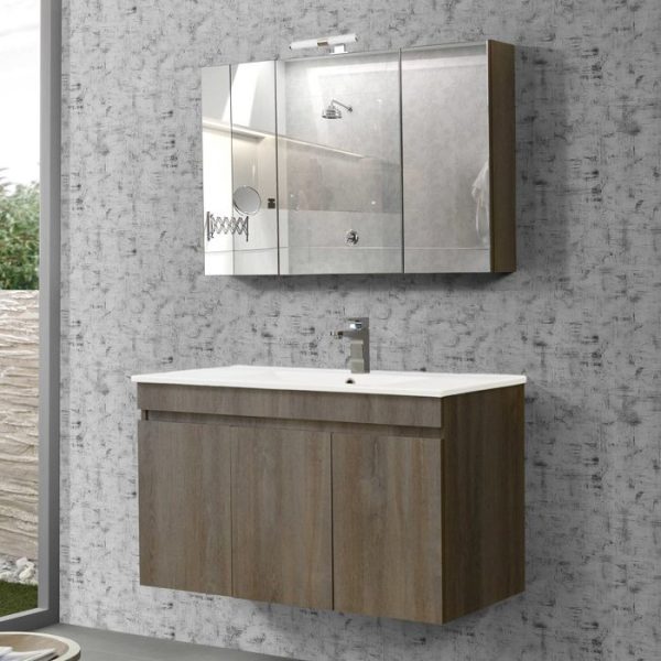 Modern Set Wall Hung Vanity Unit with Wash Basin 120x46 Omega Grey Oak