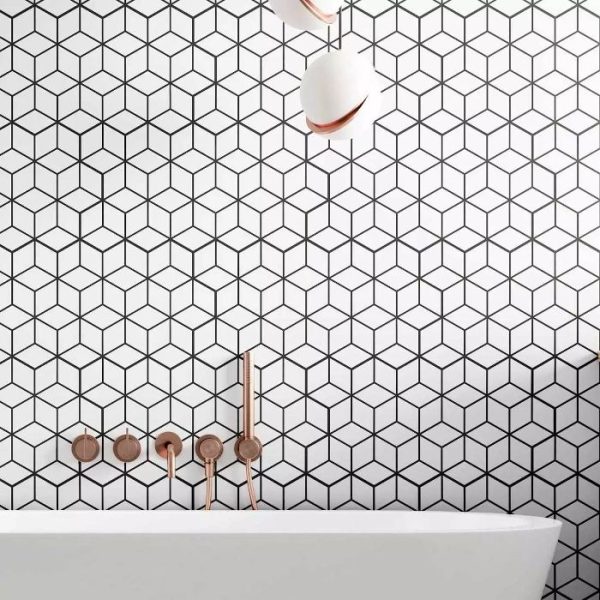 Rhombus Snow Realonda Modern White Mat Wall & Floor Porcelain Tile with Hexagon Shapes 26,5x51