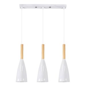 Modern White 3-Light Hanging Pendant Light with Beige Wood 00631 DILLON
