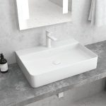 Modern White Matt Rectangular Countertop Wash Basin with Tap Hole 50×42 Karag LT 2173-SMW