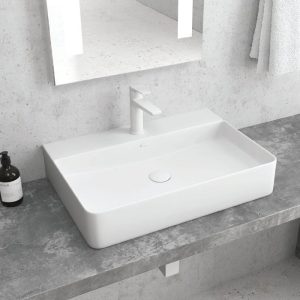 Karag LT 2173-SMW Modern White Matt Rectangular Countertop Wash Basin with Tap Hole 50x42