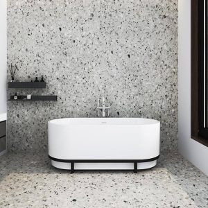 Modern White Mat Free Standing Bath Curved with Black Metal Frame 160x75 Kingdom