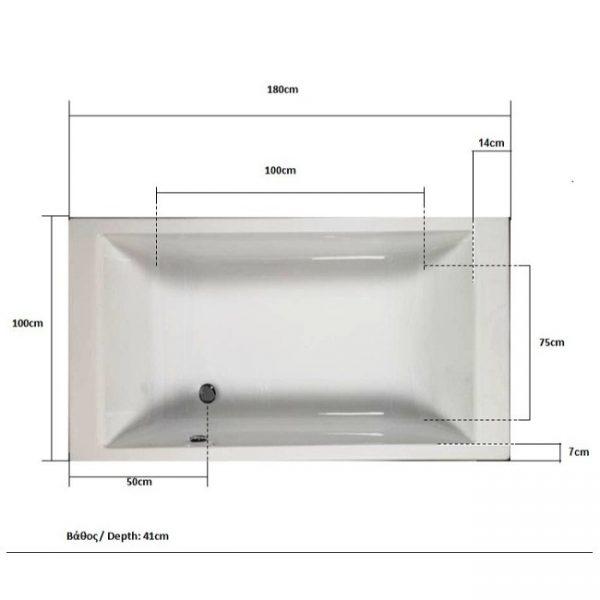 Acrilan Duoline Modern Rectangular Bath Τub 180x100 cm