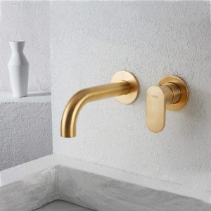 Gold Brushed Wall Mounted 2 Hole Basin Faucet 500045-201 Slim Armando Vicario