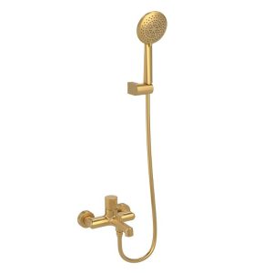 Italian Wall Mounted Bath Shower Mixer and Kit Modern Brushed Gold 10193 Orabella Terra