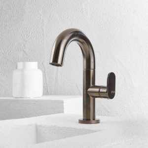 Brushed Black Basin Mixer Tap with Curved Spout 500010-410 Slim Armando Vicario