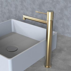 Minimal High Basin Mixer Tap Brushed Gold Single Lever with Waste 10192 Orabella Terra