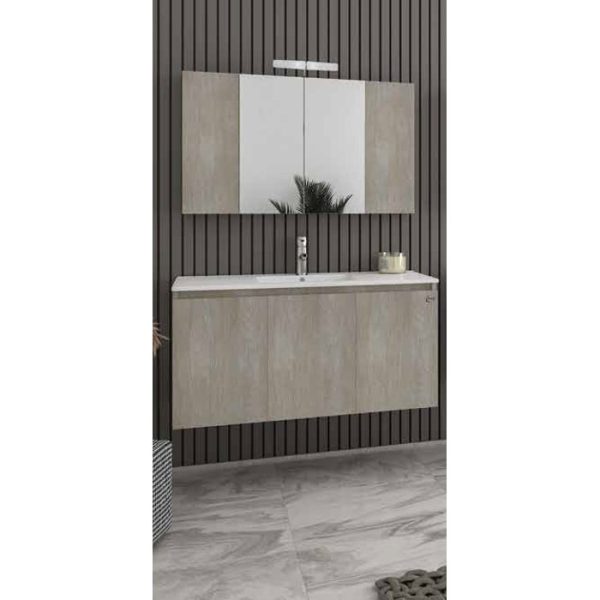 Wall hung 3 door vanity unit with slim washbasin & mirror set Verona 100 Beige Drop