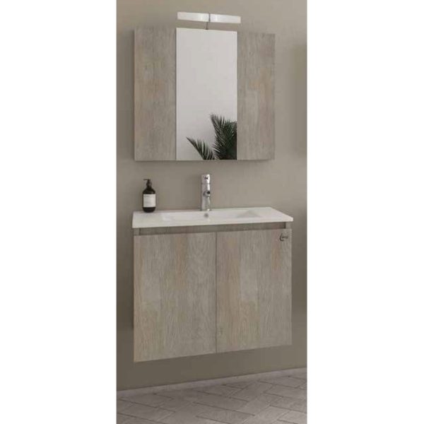 Wall hung 2 door vanity unit with slim washbasin & mirror set Verona 60 Light Beige Drop