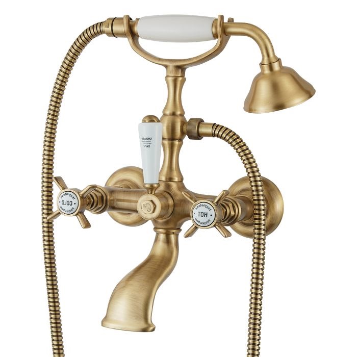 Bronze Traditional Wall Mounted Crosshead Bath Shower Mixer with Shower Kit 800-220 Princeton Bugnatese