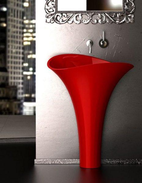 Artistic Modern Pedestal Sink Red 70x46 Glass Design FLOwer Evolution Ferrari Rosso