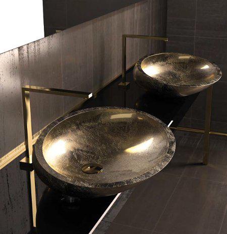 Oval modern italian countertop basin Kool Gold Leaf
