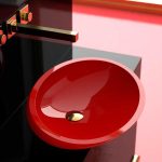 bathroom wash basin red glossy modern countertop Glass Design Kool Rosso Ferrari