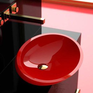 Glass Design Kool Modern Oval Red Counter Top Wash Basin 43,5x36,5
