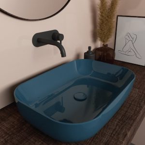 table top wash basin blue glossy rectangular modern 60x42 Metamorfosis 42600 Blu Petrolio