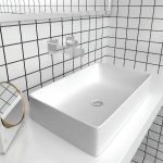 Νιπτήρες μπάνιου επιτραπέζιοι μοντέρνοι παραλληλόγραμμοι από πορσελάνη λευκοί Tratto 01