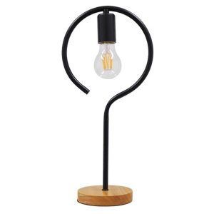 Minimal 1-Light Black Beige Metal Wooden Round Table Lamp 01434 Honor