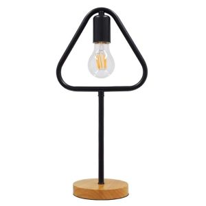 Minimal 1-Light Black Beige Metal Wooden Triangle Table Lamp 01436 Honor