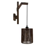 Wooden Rustic Dark Brown 1-Light Wall Sconce with Drumed Rope Shade 00887 ARTI