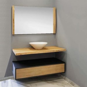 Ariadni Natural Beige Solid Wood Wall Hung Bathroom Furniture Set 100x50