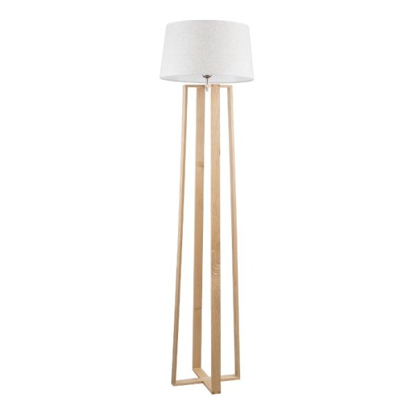 Modern Wooden 1-Light Floor Lamp with Round Shade Tower 01264