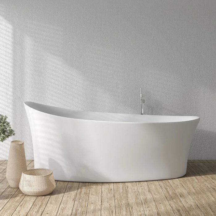 RIO Modern White Curved Single Ended Free Standing Bath Tub 170×84