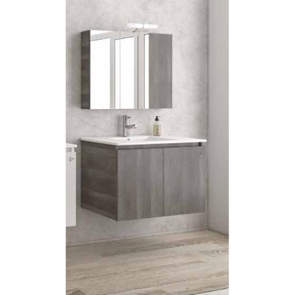 Wall hung 2 door vanity unit with slim washbasin & mirror set Verona 75 Grey Drop