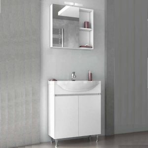 Drop Alfa White Floorstanding Bathroom Furniture with Washbasin & 1 Door Mirror Cabinet