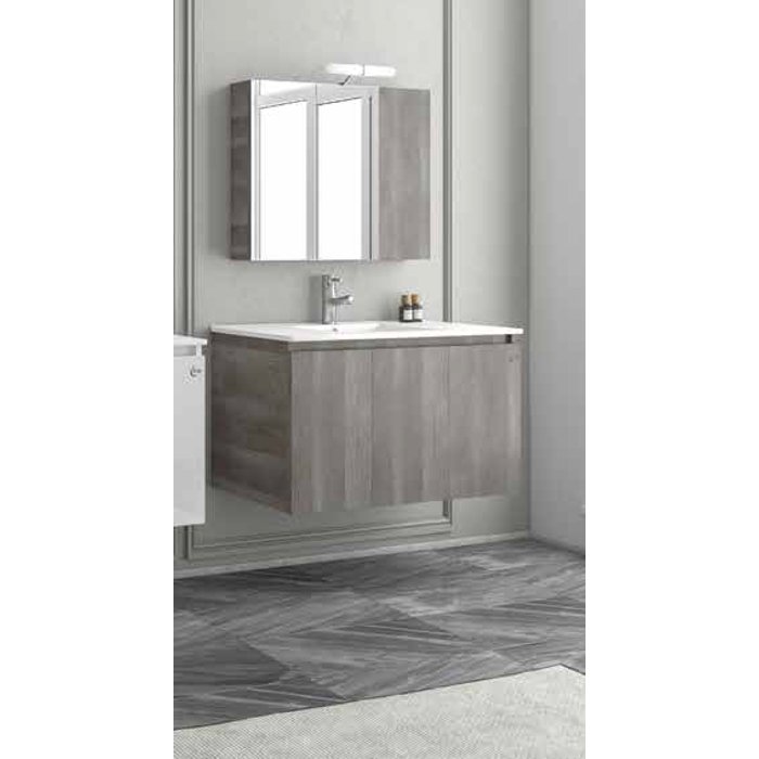 Verona 90 Gray Drop Wall hung 3 door vanity unit with slim washbasin & mirror set 92×47