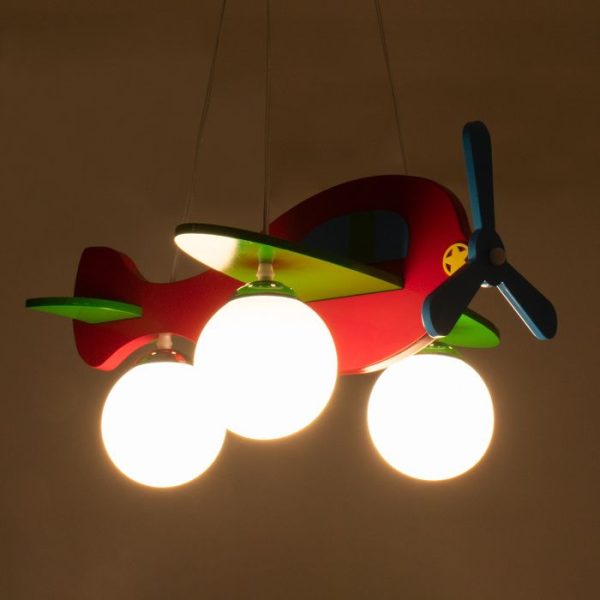 Φωτιστικα για παιδικο δωματιο μοντερνα αεροπλανα ξυλινα πολυχρωμα φιγουρεσ 01575 globostar