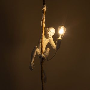 Decorative White Monkey Hanging from Rope 1-Light Pendant Ceiling Light 01802 Apes Globostar