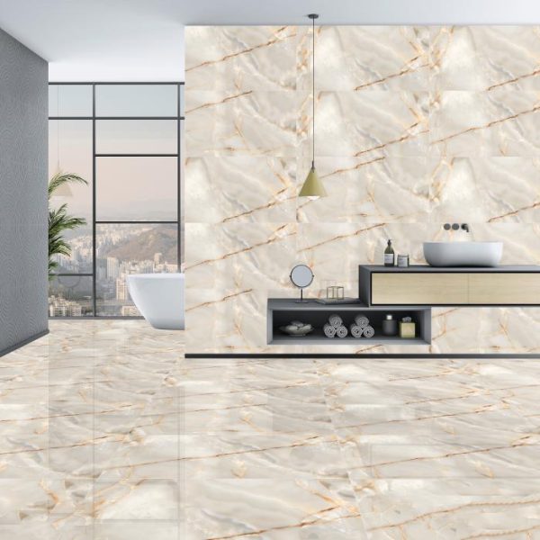 Glossy Marble/Onyx Effect Wall & Floor Gres Porcelain Tile 60x120 Lasa Gold