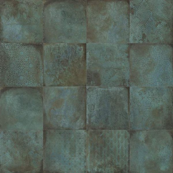 Πλακακια patchwork με διακοσμητικα σχεδια οψη μεταλλου πρασινα 60x60 Mint Deco Alchemy