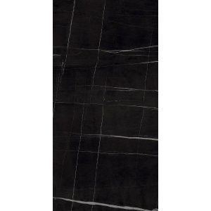 Black Glossy Marble Effect Gres Porcelain Tile 60x120 6.5mm Sahara Noir Fondovalle