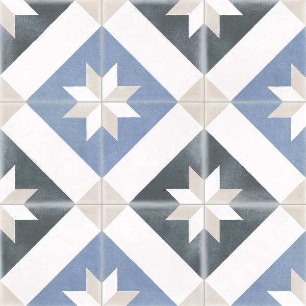 Liceo 01 Azul Vintage Patchwork Patterned Porcelain Floor Tile 20x20