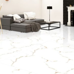 Golden Satvario White Glossy Marble Effect Wall & Floor Gres Porcelain Tile 60x120