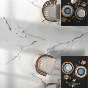 White Blue Glossy Marble Effect Floor Gres Porcelain Tile 59x119 Alba Azul Emigres