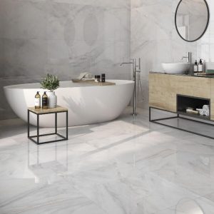 Bahia White Glossy Marble Effect Wall & Floor Gres Porcelain Tiles 60x120