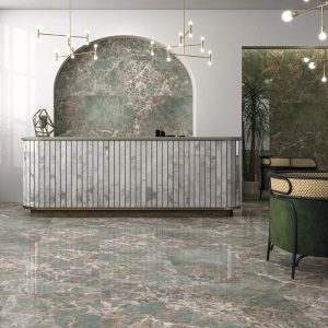 Amazzonite Jade Green Glossy Marble Effect Wall & Floor Gres Porcelain Tile 60x120