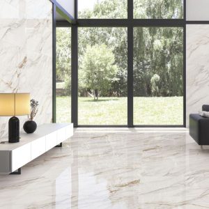 Caspio Gold White Glossy Marble Effect Wall & Floor Gres Porcelain Tile 60x120