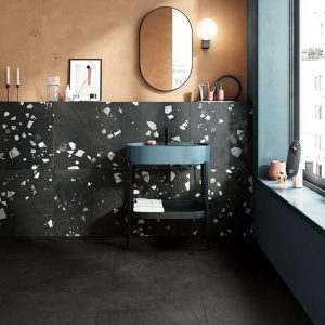 Μεγαλο πλακακι μπανιου κουζινας μωσαικο μαυρο ματ 90χ90 Schegge Grafite