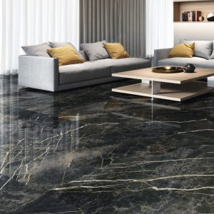 Baldocer Wacom Forest Black Glossy Marble Effect; Floor Gres Porcelain Tile 120x120