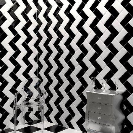 Πλακακια τοιχου Metro Bizoute Black & White γυαλιστερα 10x20