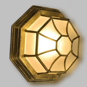 1-Light Vintage Bronze Gold Flush Mount Light Wall Lamp with White Matt Glass 00914 RUBY