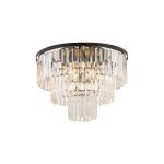 Classic Black 12-Light Crystal Ceiling Light Waterfall Chandelier Cristal M